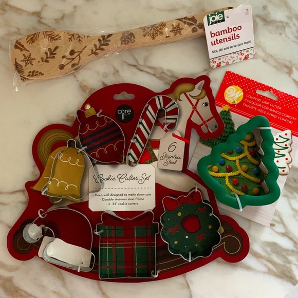 Stainless Steel Cookie Cutters, Comfort Grip Cutter, & 3 piece Bamboo Utensils - Picture 1 of 9